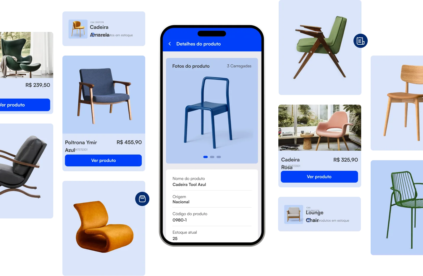 Catálogo de produtos e detalhes do produto no app