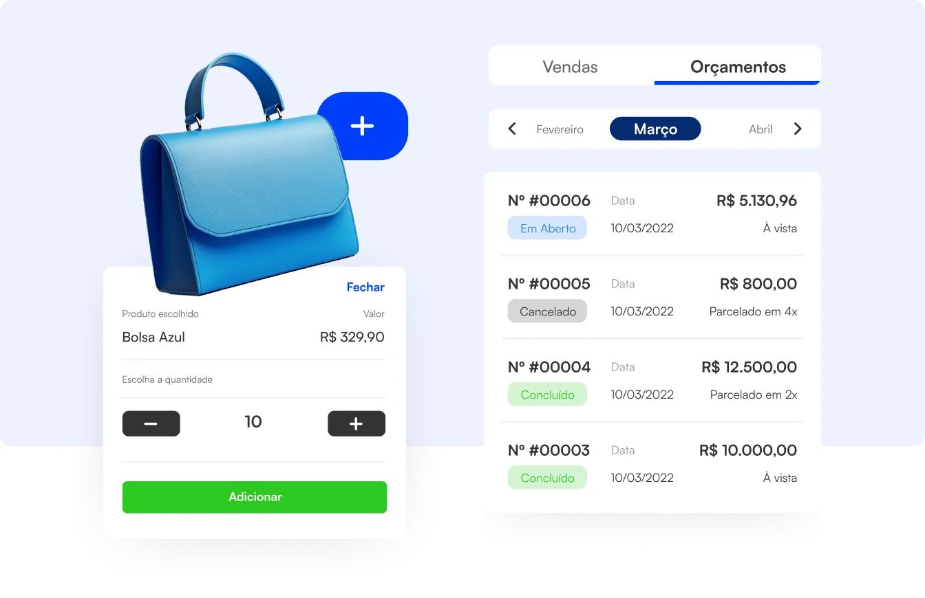 Telas de vendas e orçamentos
