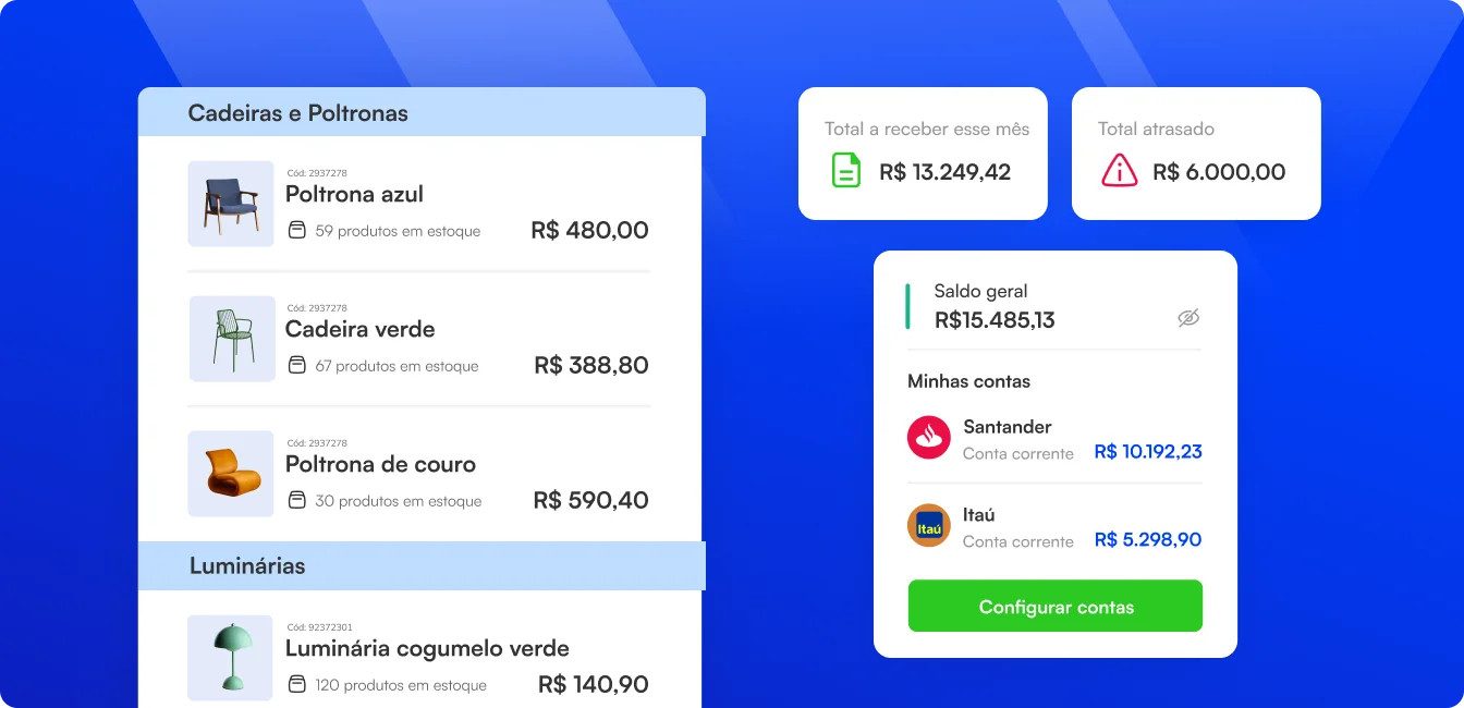 Telas de estoque e contas