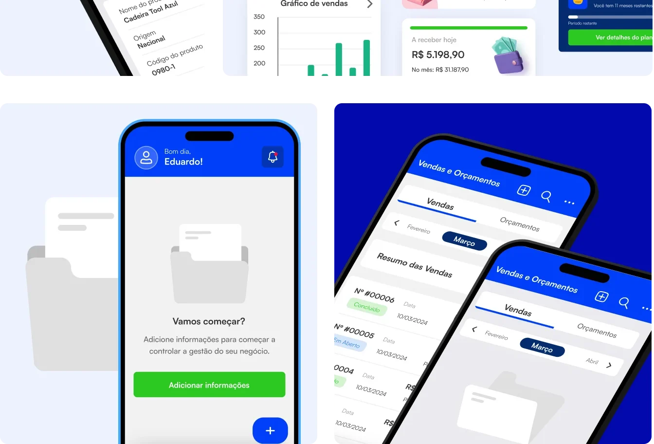 Fluxo de onboarding: Nota Fiscal, E-Commerce, Finanças e Estoque