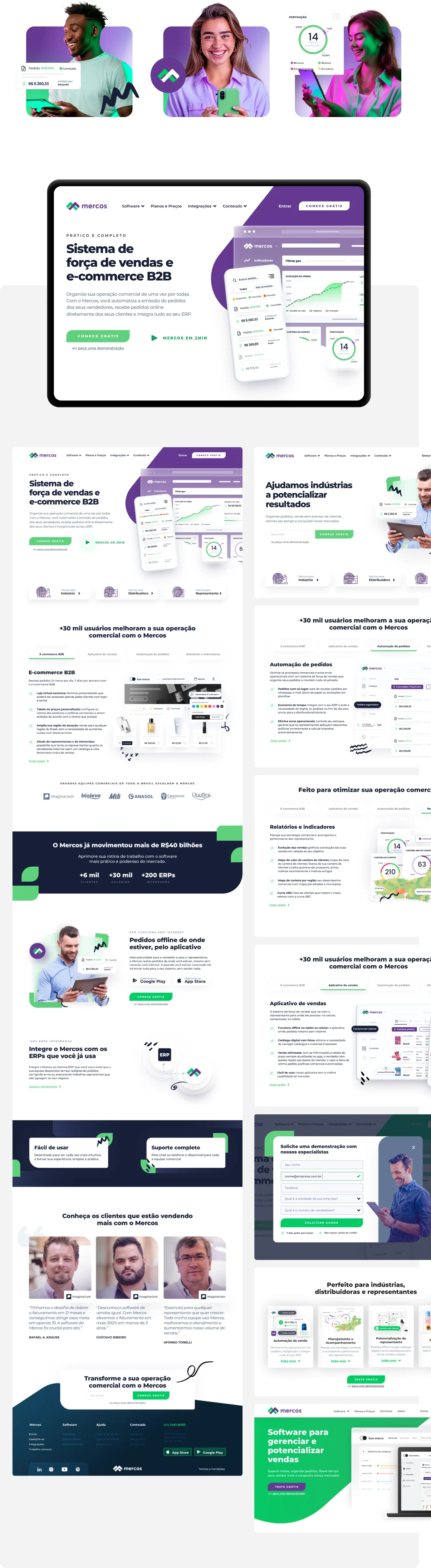Mockups das páginas do site Mercos